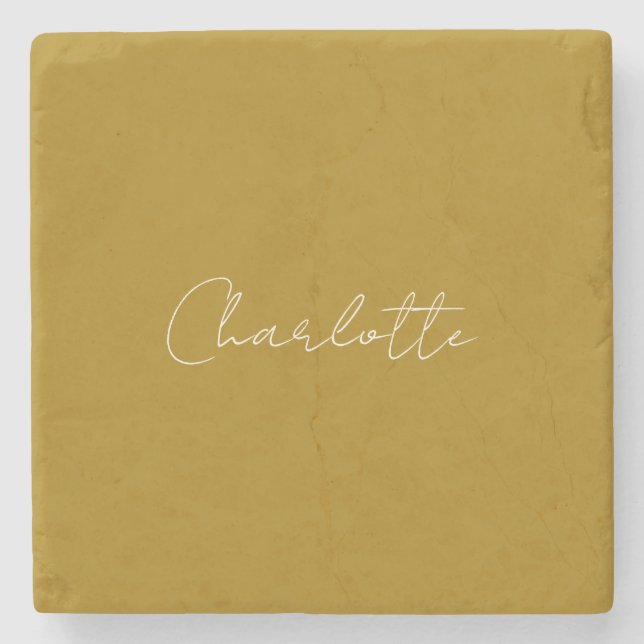 Calligraphy Script Gold Colour Custom Name Edit Stone Coaster (Front)