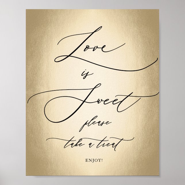 Calligraphy Script Gold Love Is Sweet Wedding Sign (Front)