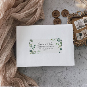 Calligraphy Script Green Foliage Wedding RSVP  Label