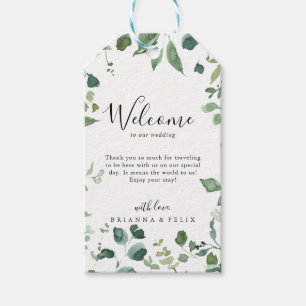Calligraphy Script Green Foliage Wedding Welcome  Gift Tags