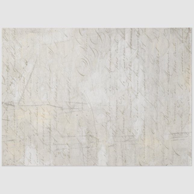 Calligraphy Script Grey Beige Marble Decoupage Tissue Paper (Front)