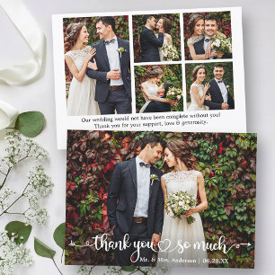 Calligraphy Script Heart 6 Photo Wedding  Thank You Card