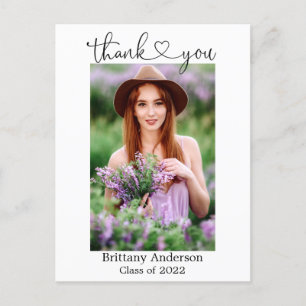 Calligraphy Script Heart Graduate Photo Thank You Postcard