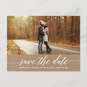 Calligraphy Script Kraft Save The Date Photo Postcard