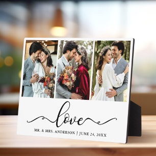 Calligraphy Script Love 3 Photo Wedding Plaque