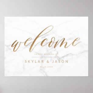 Calligraphy Script Marble & Gold Welcome Wedding Poster
