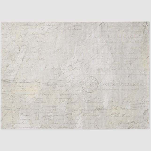 Calligraphy Script Marble Grey Beige Decoupage Tissue Paper (Front)