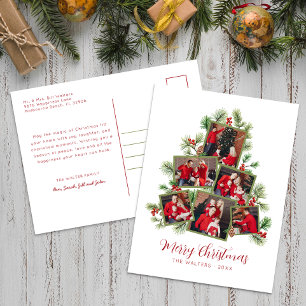 Calligraphy Script Merry Christmas Photo Collage Holiday Postcard