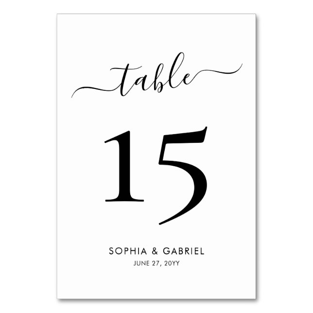 Calligraphy Script Minimalist Wedding Double Sided Table Number (Front)
