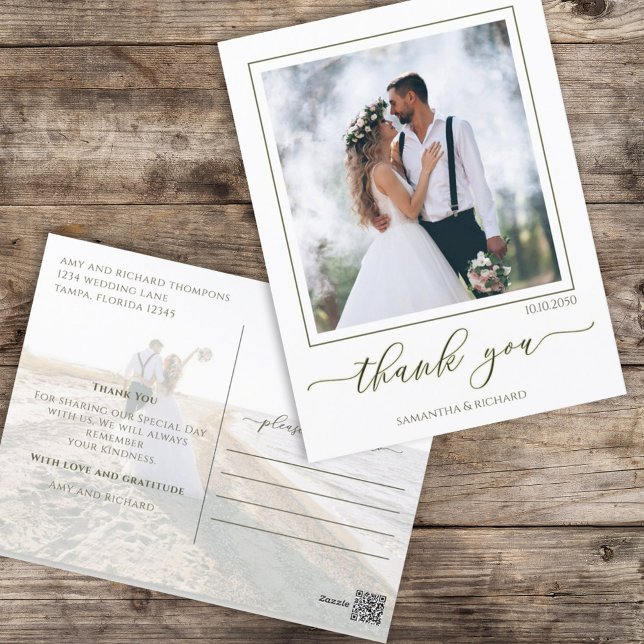 Calligraphy Script Modern Simple Two Photo Elegant Postcard (Creator Uploaded)