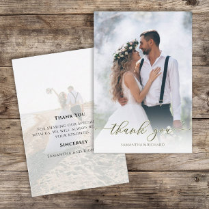 Calligraphy Script Modern Simple Two Photo Elegant Thank You Card
