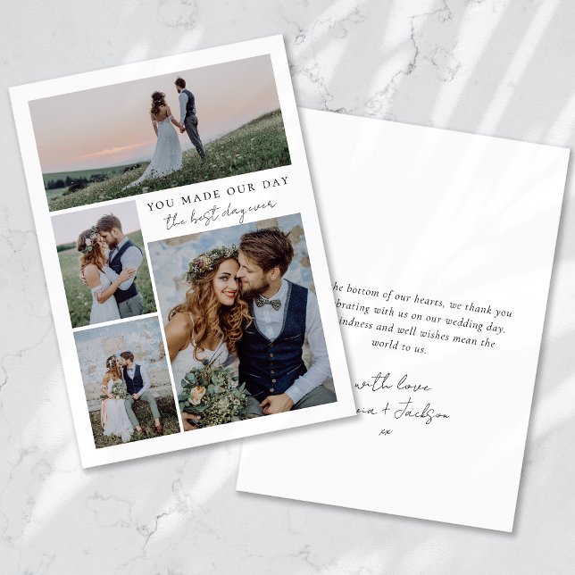 Calligraphy Script Multi Photo Wedding Thank You Card (Creator Uploaded)