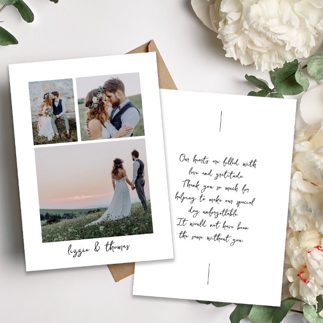 Calligraphy Script Multiple Photo Wedding Thank You Card (Creator Uploaded)