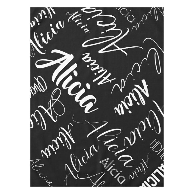 Calligraphy Script Name Art Black White Modern Tablecloth (Front)