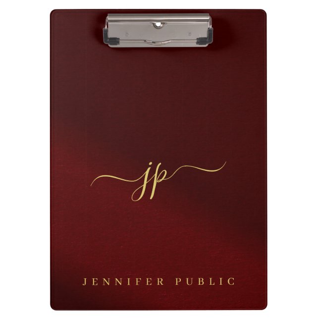 Calligraphy Script Name Elegant Gold Text Monogram Clipboard (Front)