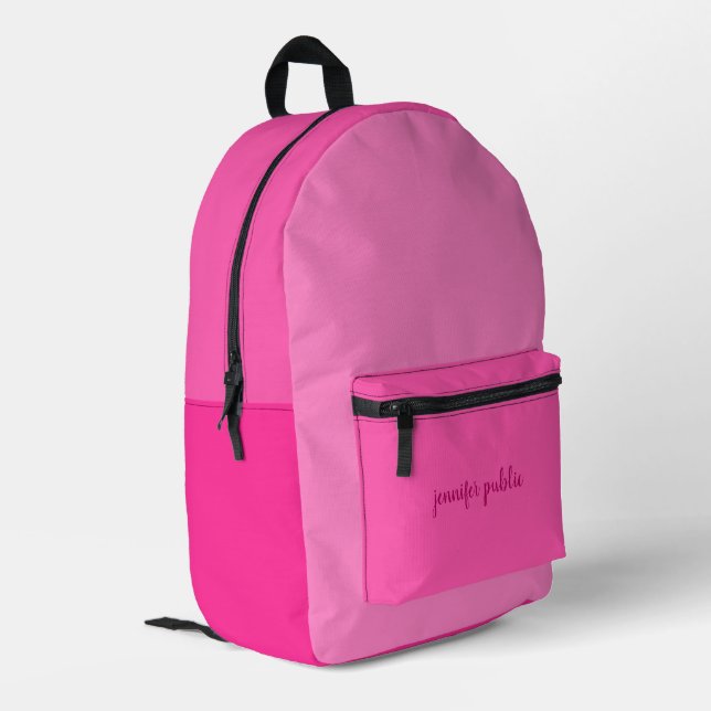 Calligraphy Script Name Pink Colour Palette Trendy Printed Backpack (Back Corner Left)