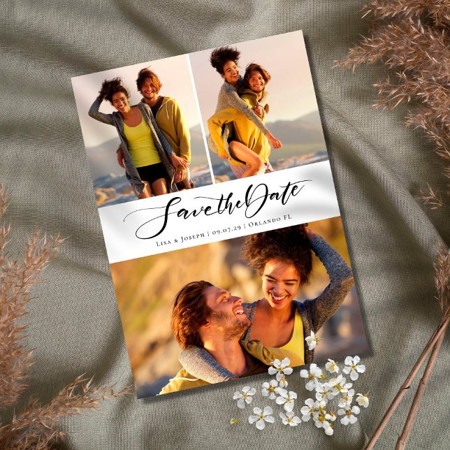Calligraphy Script Photo Collage Save The Date (Creator Uploaded)