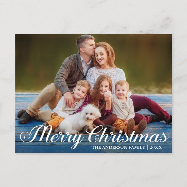Calligraphy Script Photo Merry Christmas Star Postcard (Front)