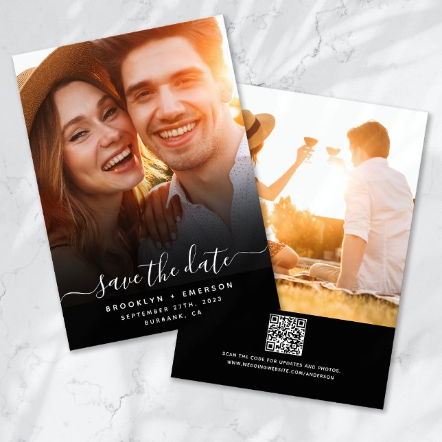 Calligraphy Script Photo QR Code Wedding Save The Date (Creator Uploaded)