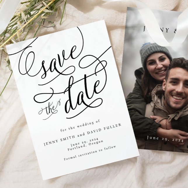 Calligraphy Script Photo Save the Date Card (Creator Uploaded)