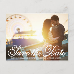 Calligraphy Script Photo Save the Date Postcard