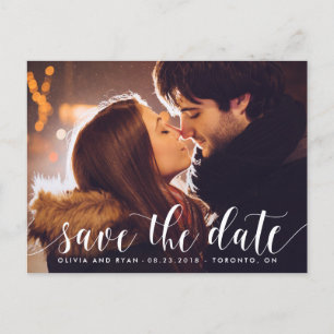 Calligraphy Script Photo Save the Date Postcard