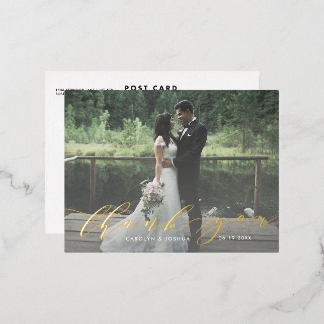 Calligraphy Script Photo Thank You Post Card (Front/Back)