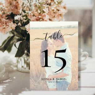 Calligraphy Script Photo Wedding Double Sided Table Number