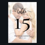 Calligraphy Script Photo Wedding Double Sided Table Number<br><div class="desc">Modern Elegant Calligraphy Script Photo Overlay Wedding Table Numbers Double Sided. Help your guests easily find their way with these simple elegant double sided table number cards. Easily to add your favourite numbers, photo, names and date! Features a pretty hand lettering calligraphy "table" script. Ideal for minimalist elegant and modern...</div>