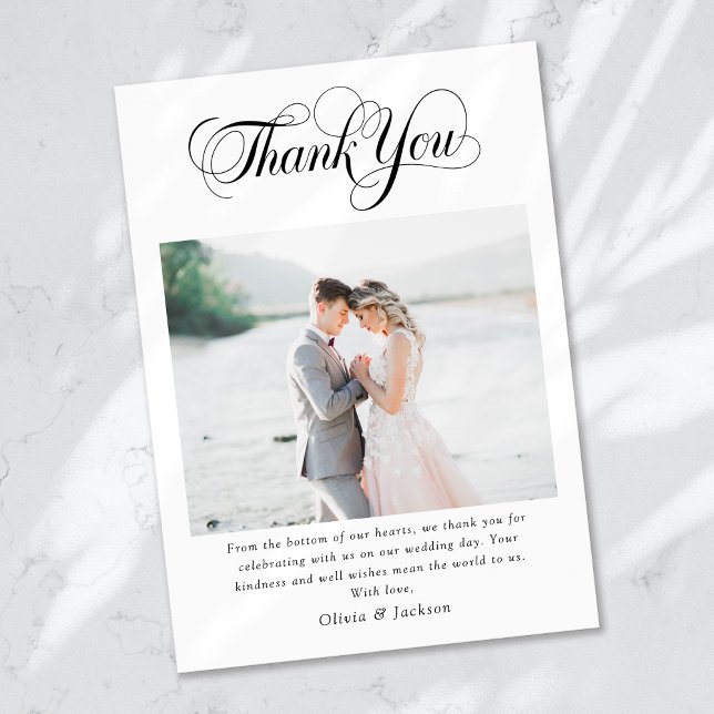 Calligraphy Script Photo Wedding Thank You Card (Creator Uploaded)