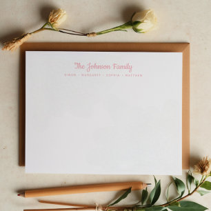 Calligraphy Script Pink Family Name Stationery Card