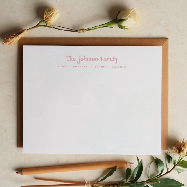 Calligraphy Script Pink Family Name Stationery Card (Creator Uploaded)