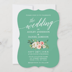 Calligraphy Script Pink White Floral Neo Mint Invitation