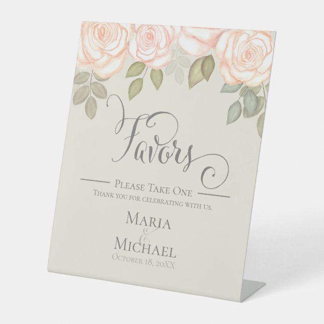 Calligraphy Script Sage Green Blush Favours  Pedestal Sign (Front)