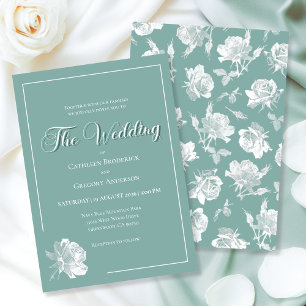 Calligraphy Script Sage Green Floral Wedding Invitation
