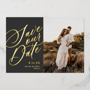 Calligraphy Script Save the Date Photo Gold Foil I