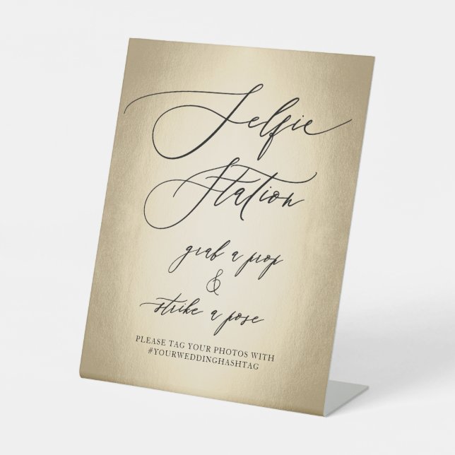 Calligraphy Script Selfie Station Wedding Pedestal Sign (Front)