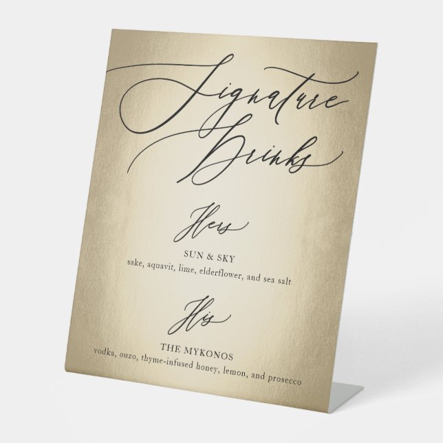 Calligraphy Script Signature Drinks Wedding Pedestal Sign (Front)