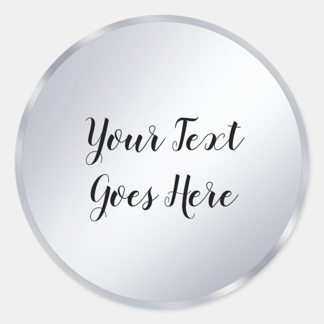 Calligraphy Script Silver Look Elegant Template Classic Round Sticker (Front)