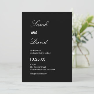 Calligraphy script simple black and white wedding invitation
