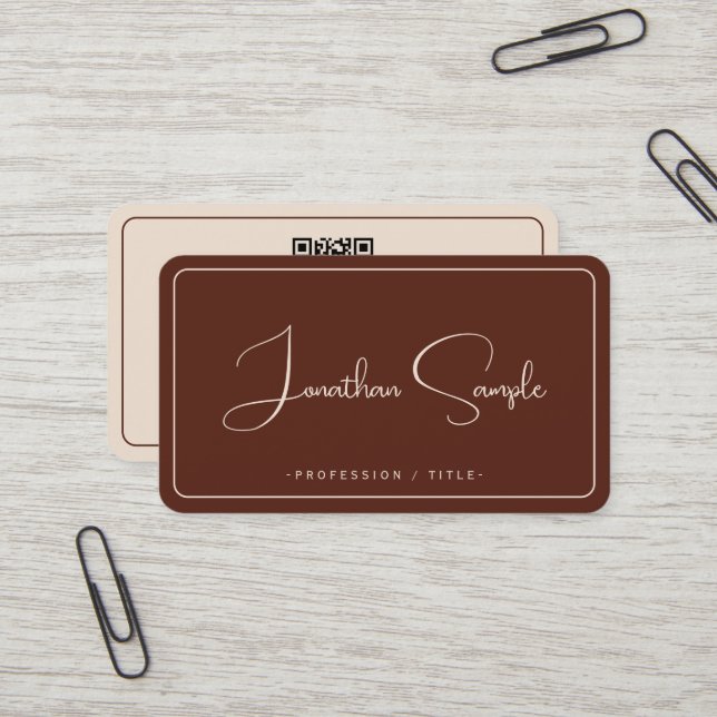 Calligraphy Script Terracotta Premium Silk Luxury Business Card (Front/Back In Situ)