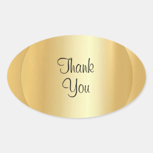 Calligraphy Script Thank You Faux Gold Elegant Oval Sticker