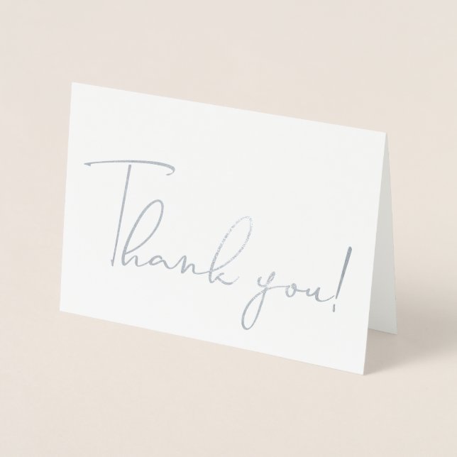 Calligraphy Script Thank You Note Silver Foil Card (Front)