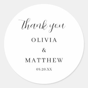 Calligraphy Script Thank You Wedding Classic Round Sticker
