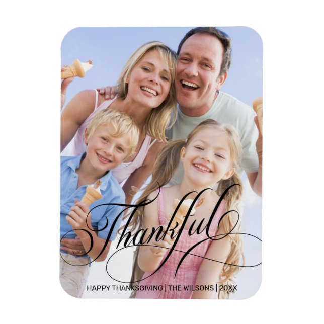 Calligraphy Script Thankful Thanksgiving Photo Magnet (Vertical)