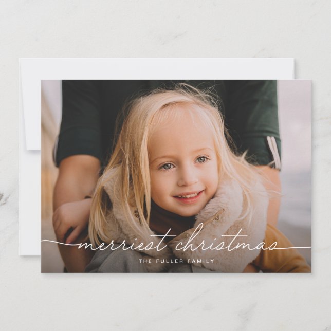 Calligraphy Script Three Photo Merry Christmas  Holiday Card (Front)