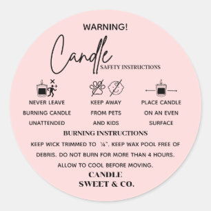 calligraphy Script Warning Candle Blush Pink  Classic Round Sticker