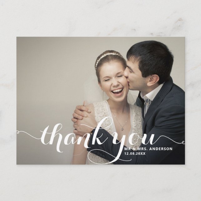 Calligraphy Script Wedding Photo Postcard (Front)