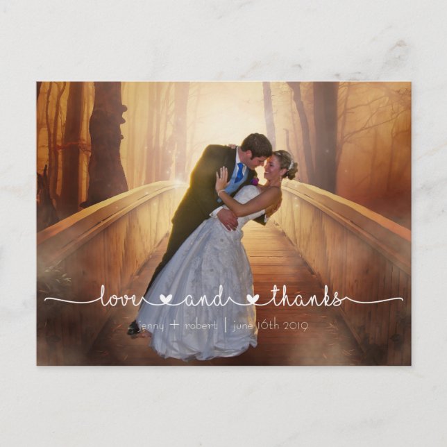 Calligraphy Script Wedding Photo THANK YOU Postcard (Front)