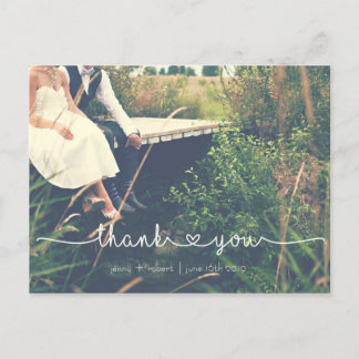Calligraphy Script Wedding Photo THANK YOU Postcard